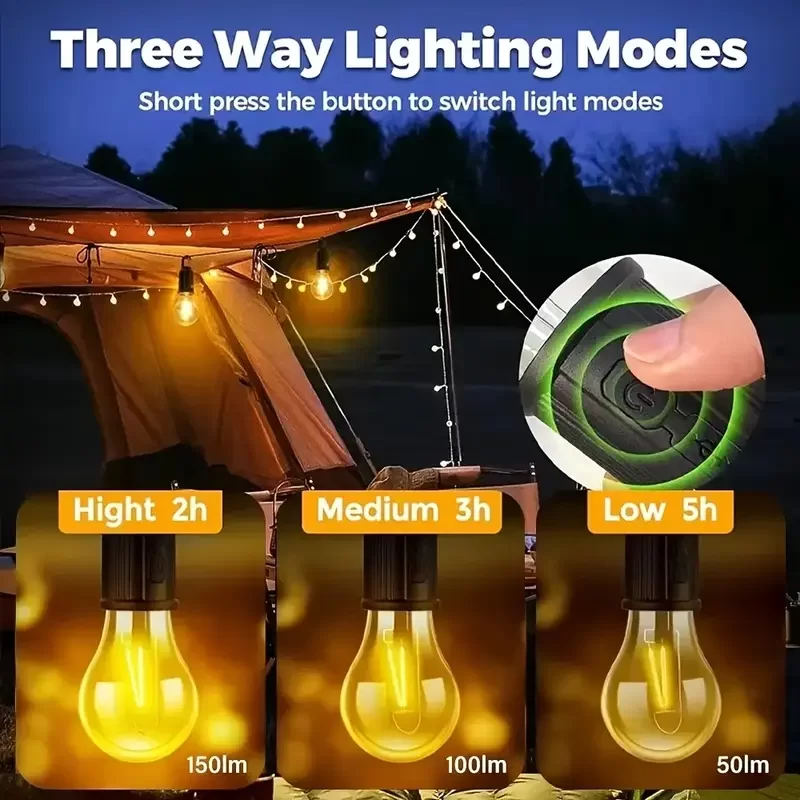 Rustik Taşınabilir Şarjlı Tasarruflu Ampul 10W Led Lamba Type-c Şarj Askılı Asma Aydınlatma