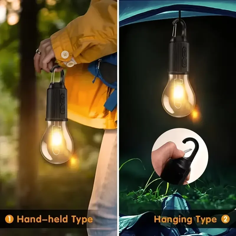 Rustik Taşınabilir Şarjlı Tasarruflu Ampul 10W Led Lamba Type-c Şarj Askılı Asma Aydınlatma