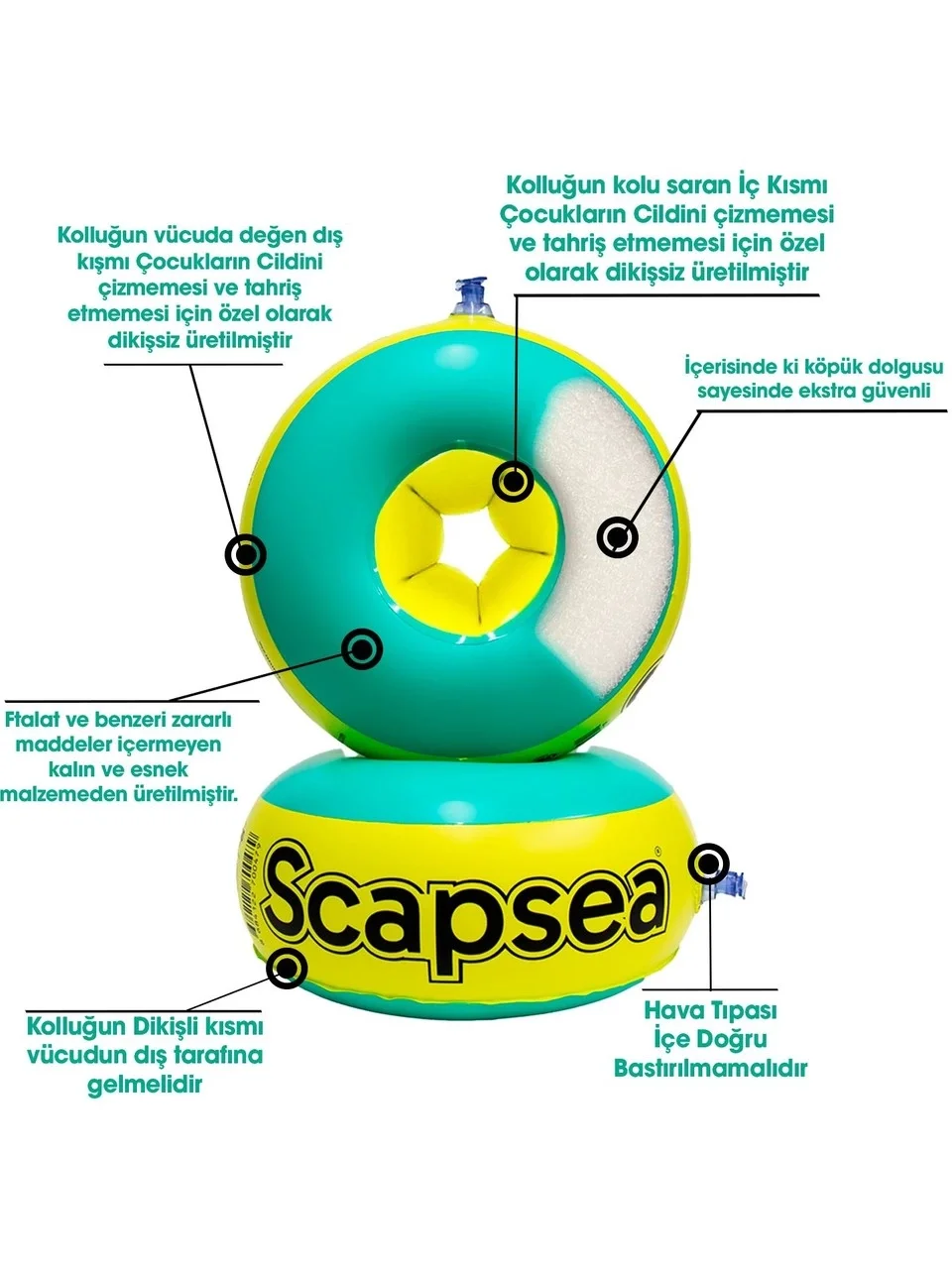 Scapsea Çocuklar Için Yüzme Kolluğu Içi Dolgulu 10KG - 40KG Arası Tamir Bandı Hediyeli Scapsea Çocuklar Için Yüzme Kolluğu Içi Dolgulu 10KG - 40KG Arası Tamir Bandı Hediyeli