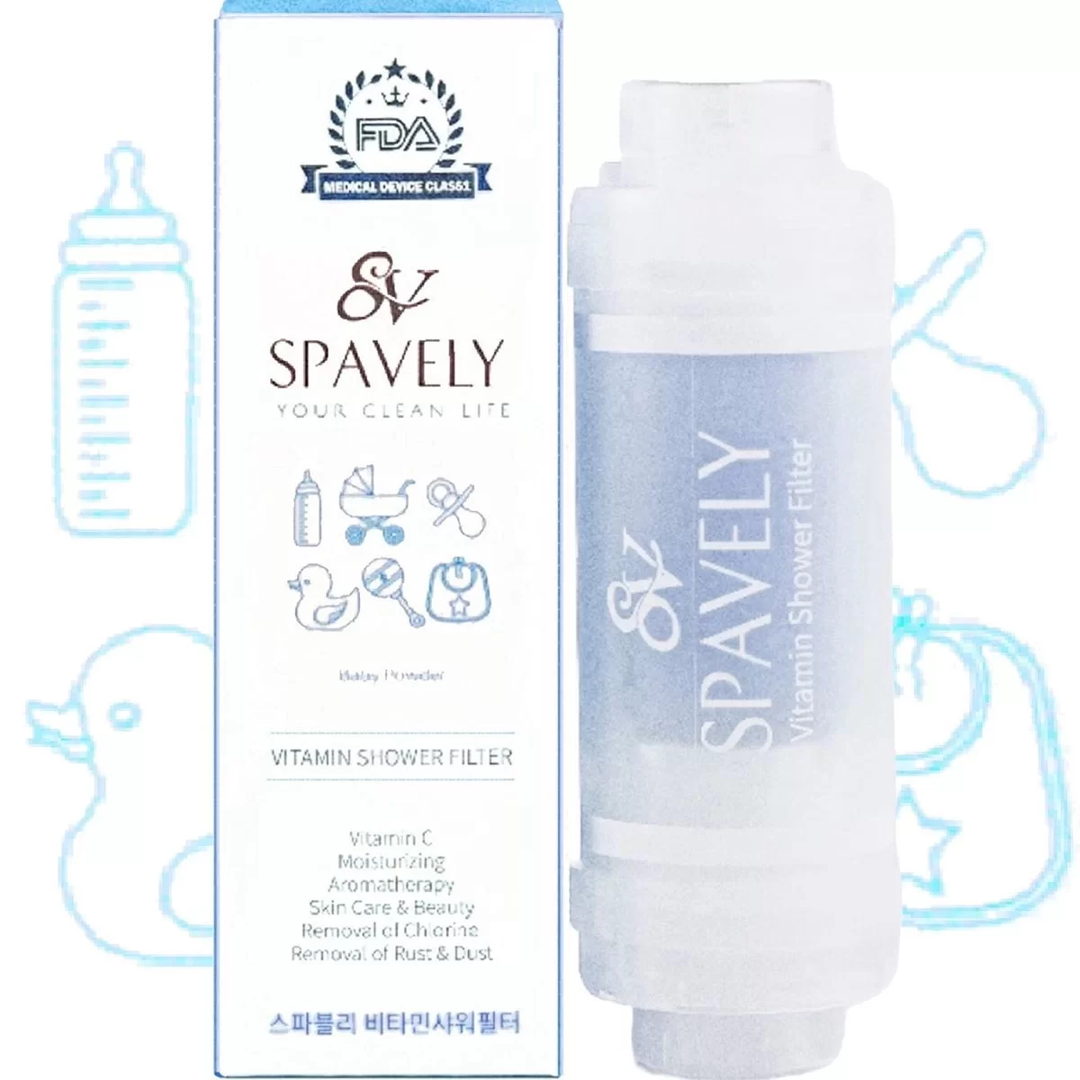 Spavely Vitamin C Duş Filtresi Her türlü cilt tipini ve özellikle kuru ciltleri nemlendirmek için, Kore Güzellik ürünü (Bebek Pudrası)
