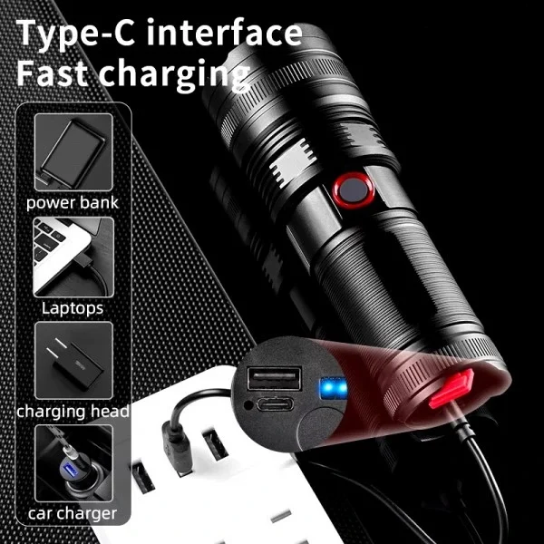 Taktik LED El Feneri 2000m, Güçlü Uzun Menzilli LED El Feneri XA-B702