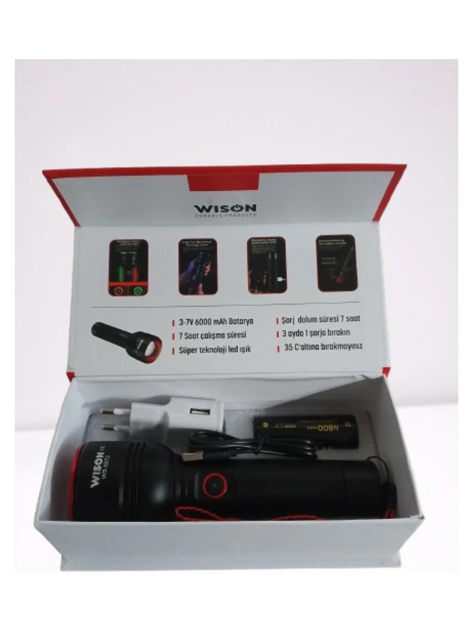 WISON WS-5572 20W Uzun Menzilli Şarjlı Metal El Feneri