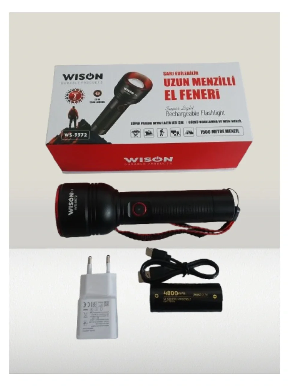 WISON WS-5572 20W Uzun Menzilli Şarjlı Metal El Feneri