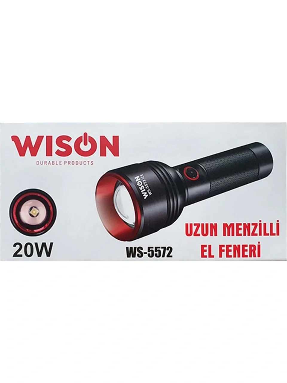 WISON WS-5572 20W Uzun Menzilli Şarjlı Metal El Feneri