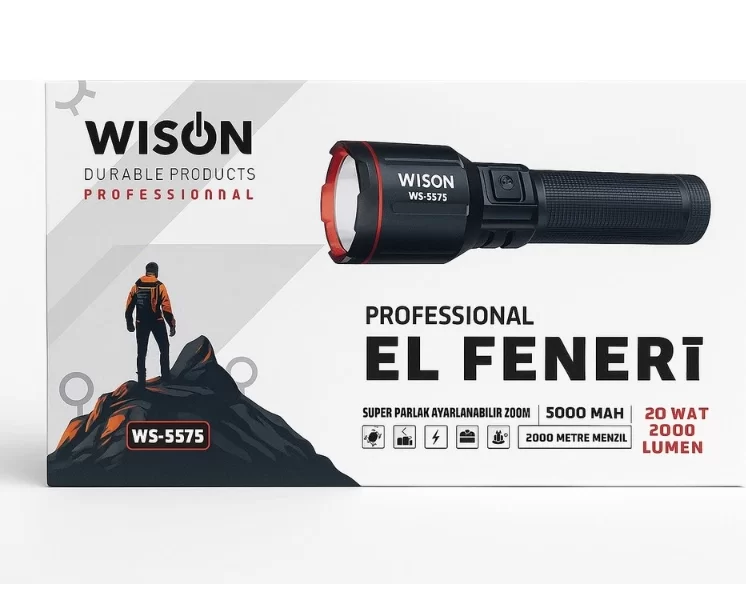 Wison Ws-5575 Şarjlı El Feneri 20 W 2000 Lümen