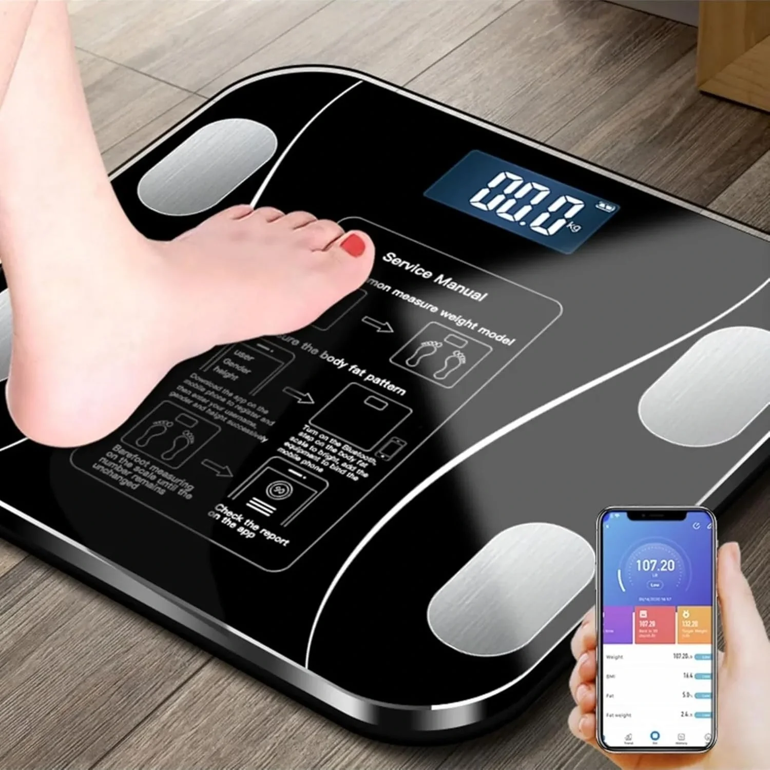 Yağ Ölçer Fonksiyonlu Dijital Baskül Elektronik Tartı Akıllı Bluetooth Lcd Dijital Ekran Ev Vücut