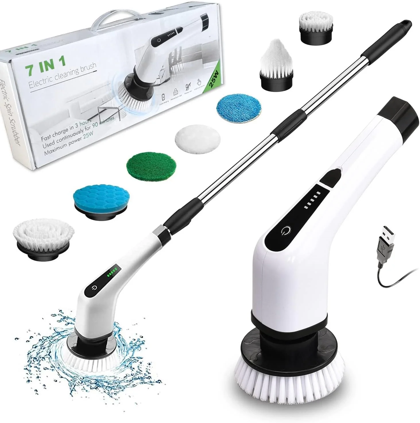 Yeni Nesil 7 Temizleme Başlıklı Dijital - Banyo-Mutfak-Araç Temizlik Fırçası Seti