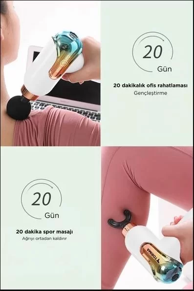 Yeni Nesil Darbeli Titreşimli Şarjlı Sporcu Masaj Tabancası 4 Başlıklı LC-002