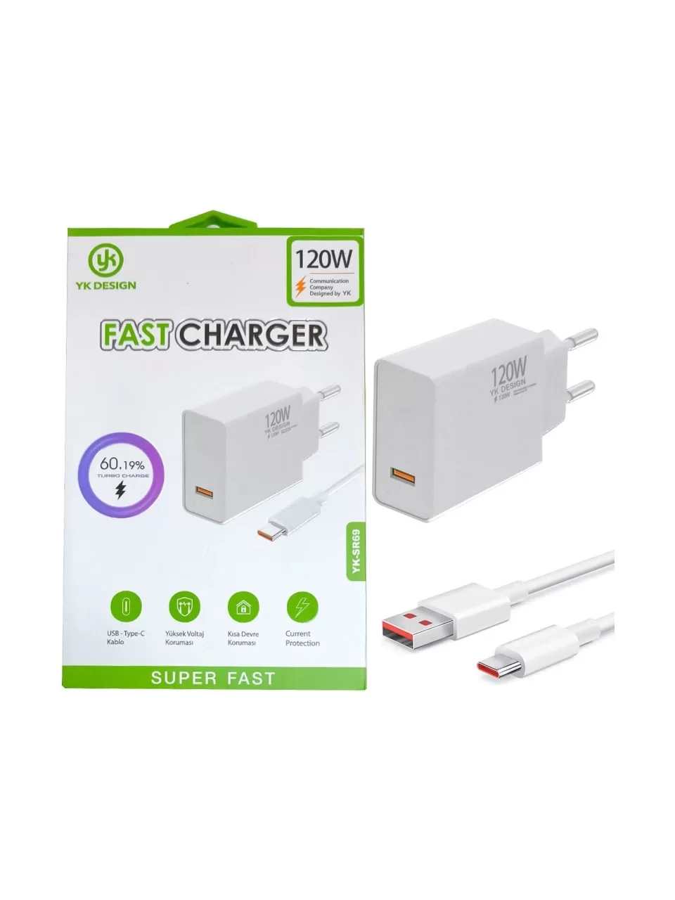 YK Design 120W Süper Hızlı Şarj Cihazı - USB Type-C