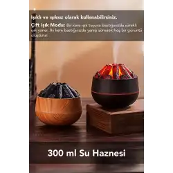 Egonex Ahşap Odun Ateşi Tasarımlı Hava Nemlendiricisi-Buhar Makinası-Aroma Difüzörü Led Işık Volkanik Alev 300ml