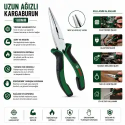 Egonex Bosch-1 600 A03 2vc ( 7 & 180mm ) Kargaburnu Uzun Ağızlı ( Lüx Ergonomik Saplı ) ( Kargaburun ) ( 60 ± Kesme Sertlik )*6x1