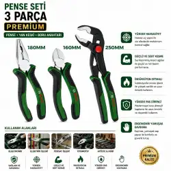 Egonex Bosch-1 600 A02 W7j ( 427 )( 3pcs ) Premıum Pense Seti ( 10 Papağan Pense & 7 Pense - 6 Yan Keski ) ( 60 ± Kesme Sertlik )*6