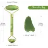 Egonex Yeşil doğal yeşim taşı yüz masaj aleti ve kalp gua sha yüz bakım taşı 2li set jade face roller