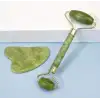 Egonex Yeşil doğal yeşim taşı yüz masaj aleti ve kalp gua sha yüz bakım taşı 2li set jade face roller