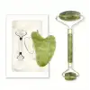 Egonex Yeşil doğal yeşim taşı yüz masaj aleti ve kalp gua sha yüz bakım taşı 2li set jade face roller