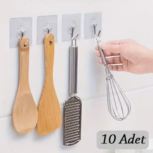 10 ADET Kendinden Yapışkanlı Şeffaf Askı