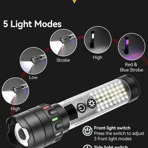 Güçlü Taktik Led El Feneri Paweınuo Sdt53 – 3800lm, 35w, Yan Cob Aydınlatma Ve Type-c Şarj Özelliğine Sahip