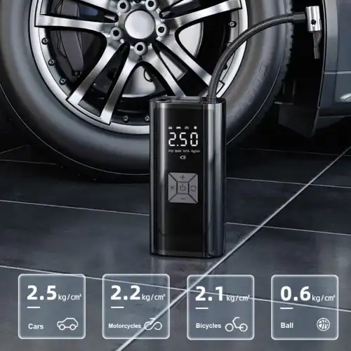 Hava Pompası & Powerbank | 150 Psı Ultra Basınç, Led Işıklı, Lcd Ekranlı, 4000mah Taşınabilir Şarjlı Kompresör