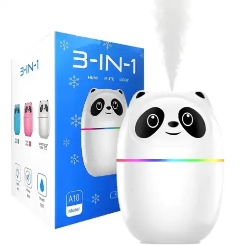 3ü 1 Arada Panda Nemlendirici, Led Işık, 220 Ml Kapasite, 12 Saat Çalışma Süresi, Model A10