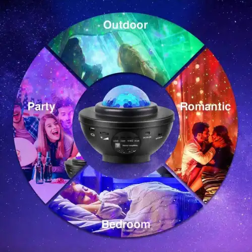 Yıldızlı Projektör Tavan Bulutsu Galaxy Lazer Işıklı Disko Topu Bluetooth Hoparlör Parti Led Lambası