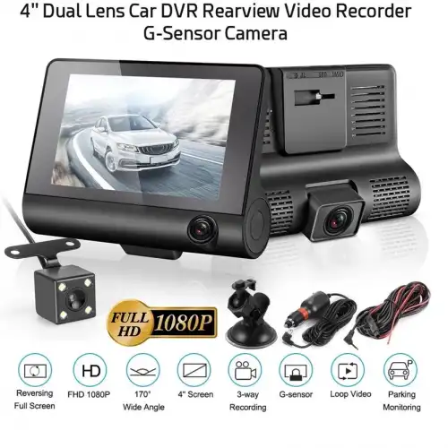 4 İnç Araç İçi Kamera Kaydedici Çift Ön Ve Arka Hd 1080p Gece Görüşlü Araç Kamerası
