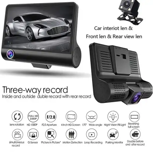 4 İnç Araç İçi Kamera Kaydedici Çift Ön Ve Arka Hd 1080p Gece Görüşlü Araç Kamerası