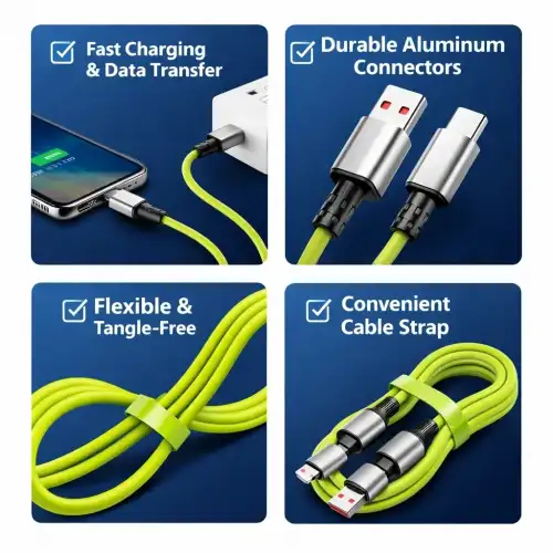 Platoon PL-8632 4-in-1 240W PD Hızlı Şarj Kablosu – Type-C Lightning Destekli