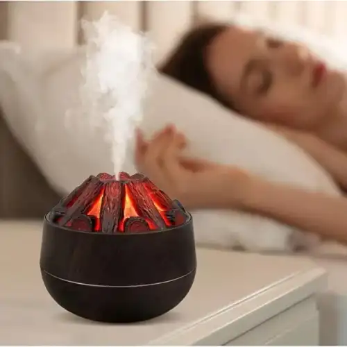 Egonex Ahşap Odun Ateşi Tasarımlı Hava Nemlendiricisi-Buhar Makinası-Aroma Difüzörü Led Işık Volkanik Alev 300ml