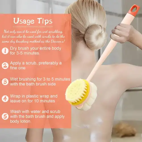 Egonex Çift Taraflı Banyo Duş Vücut Fırçası Yumuşak Uzun Saplı Sırt Kese Masaj Fırçası
