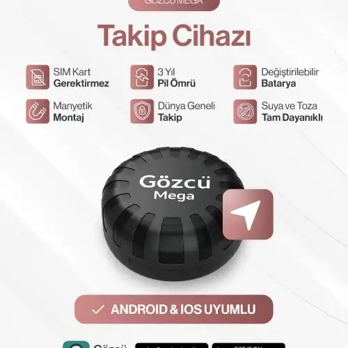 Gözcü Mega Android ve İos Uyumlu Takip Cihazı 3 Yıl Pil Ömrü Geçmişe Dönük Konum Gps Araç Motor Çocuk Gizli