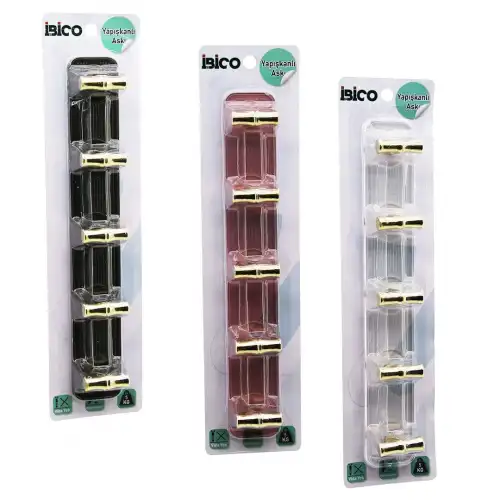 Egonex İbico İ17-013 ( 5 Kollu= Gold & ( T= Ꟶ ) Yapışkanlı Pls. Askı ( Mika Kristal Şeffaf Renkli Taban ) ( 5kg.taşıma )*12x10