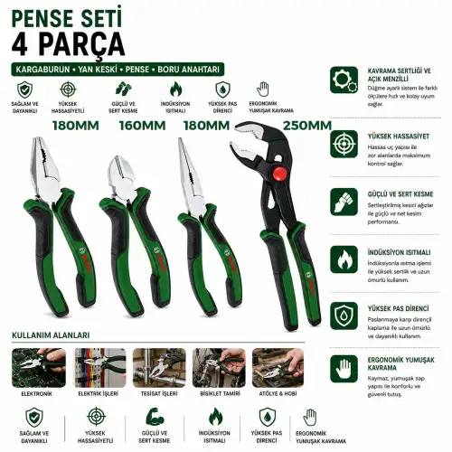 Egonex Bosch-1 600 A02 W7k ( 621 ) ( 4pcs ) Pense Seti ( 10 Papağan Pense & 7 Pense - 6 Yan Keski - 7 Kargaburnu ) ( 60 ± Kesme Sertlik )*6