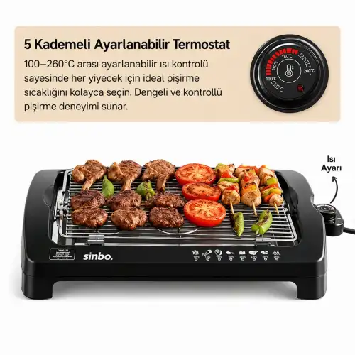 Egonex Sinbo Sbg-7102 Elektrikli Izgara (kokusuz & Dumansız) (5 Kademeli Termostat=100-260℃) ( Yapışmaz ) (kolay Temizlenir) (2000w)*2