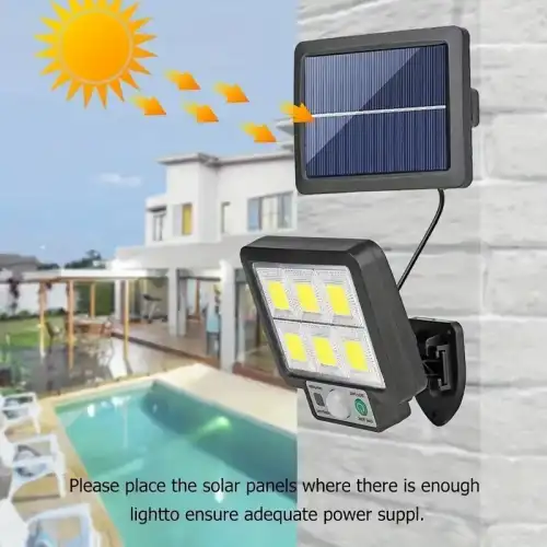 Egonex 120 Cob Led Solar Panel Güneş Enerjili 3 Mod Duvar Lambası