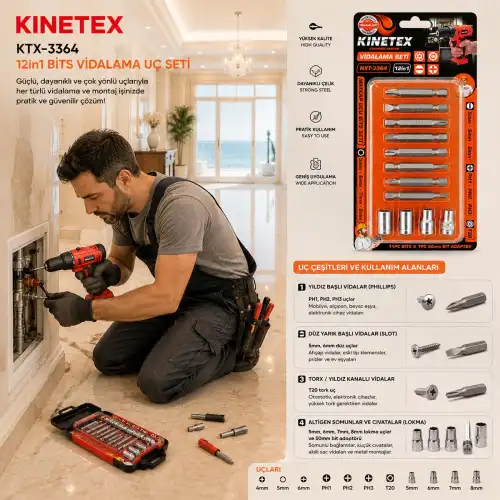 Egonex Kınetex Ktx-3364 ( 12in1 ) Bıts Vidalama Tornavida Ucu Seti*96