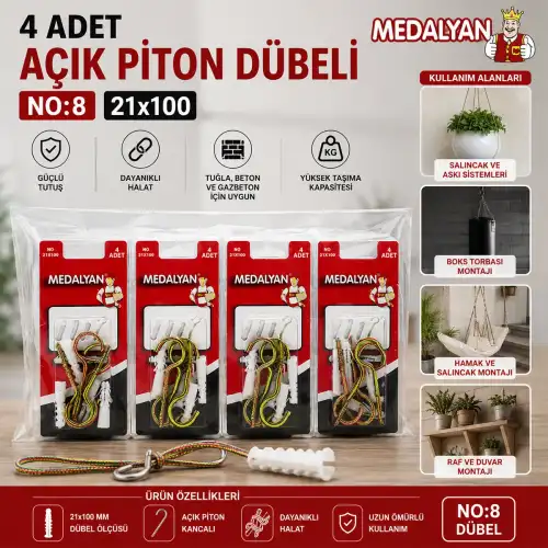 Egonex Medalyan Dl-28 ( 21x100 ) ( 4pcs ) Açık Piton Dübelli*12x12