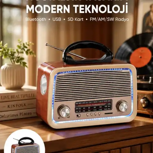 Morteo Nostalji Bluetooth Radyo Usb Sd Mp3 Player M-006