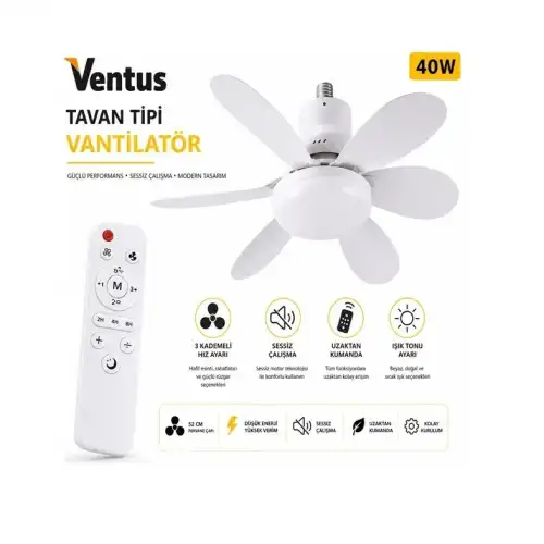 Tavan Tipi Vantilatör Led 6 Kanatlı