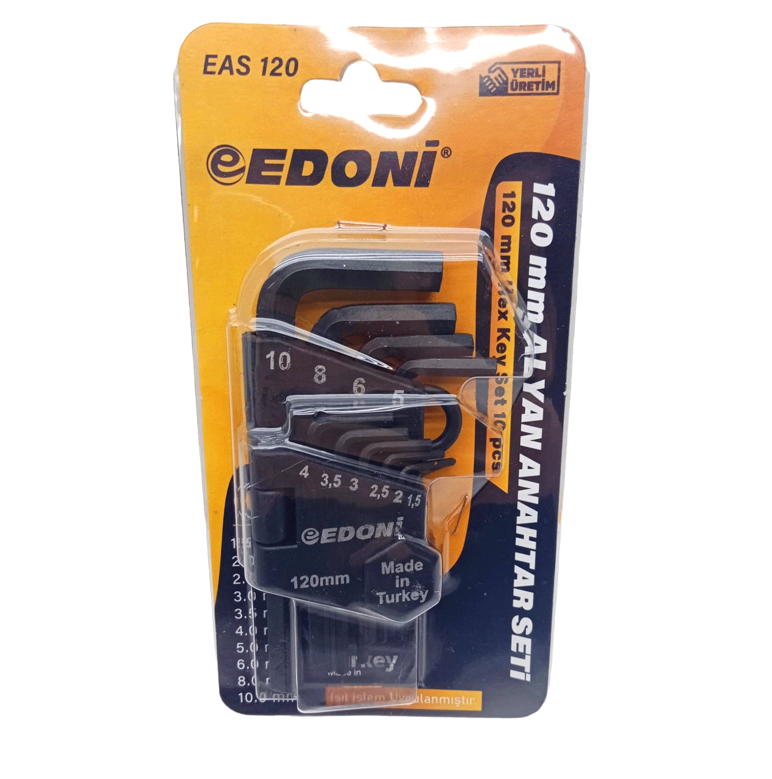 Egonex Edoni Eas-120-121 ( 10pcs ) ( Kısa & Düz ) Alyan Anahtar Seti ( Siyah & 120mm )*6x12