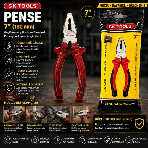 Egonex Gk Tools ( Kırmızı & Şeffaf ) ( 7 ) ( Saplı ) Pense ( 180mm )*6x20