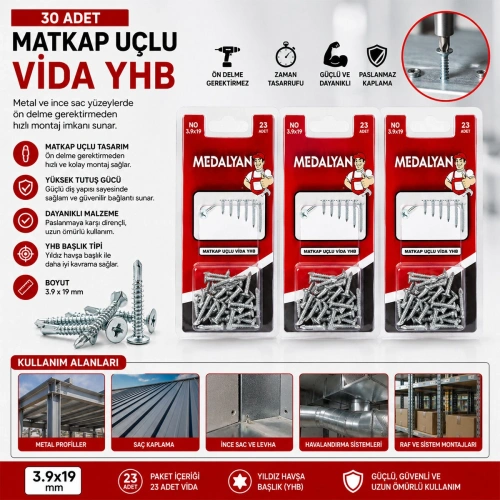 Egonex Medalyan Dl-100 ( 3.9x19 ) ( 30pcs ) Matkap Uçlu Vida*12x12