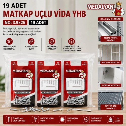 Egonex Medalyan Dl-101 ( 3.9x25 ) ( 19pcs ) Matkap Uçlu Vida*12x12