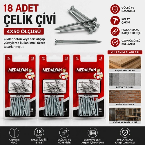 Egonex Medalyan Dl-20 ( 4x50 ) ( 18pcs ) ( Beton ) Çelik Çivi*12x12