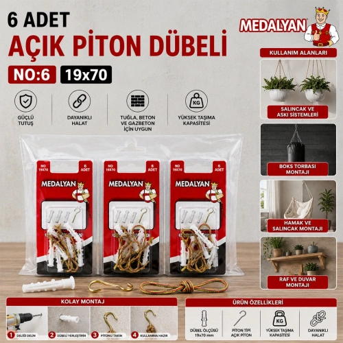 Egonex Medalyan Dl-26 ( 19x70 ) ( 6pcs ) Açık Piton Dübelli*12x12