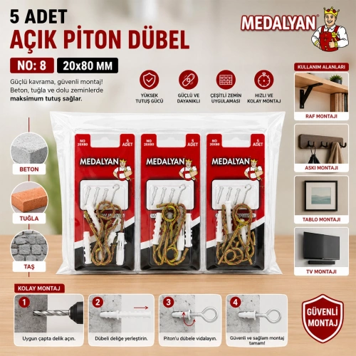 Egonex Medalyan Dl-27 ( 20x80 ) ( 5pcs ) Açık Piton Dübelli*12x12