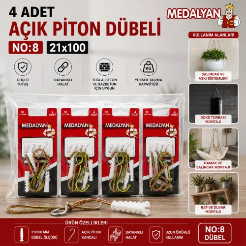 Egonex Medalyan Dl-28 ( 21x100 ) ( 4pcs ) Açık Piton Dübelli*12x12