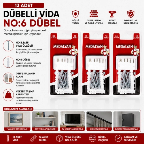 Egonex Medalyan Dl-32 ( 3.5x35 ) ( 13pcs ) Dübelli Vida*12x12