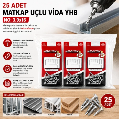 Egonex Medalyan Dl-99 ( 3.9x16 ) ( 25pcs ) Matkap Uçlu Vida*12x12