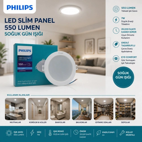 Egonex Phılıps ( 7w ) ( Sıva Altı ) ( Yuvarlak ) Led Slim Panel ( 550lumen ) ( 20.000 Saat Ömür )*20