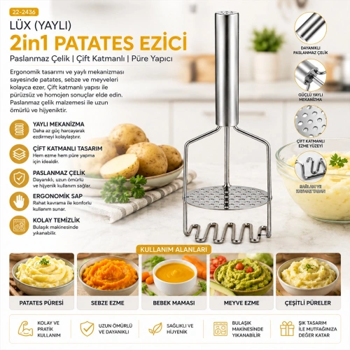 Egonex Yakut-10806 ( Lüx ) ( Yaylı ) 2in1 Patates Ezici*80